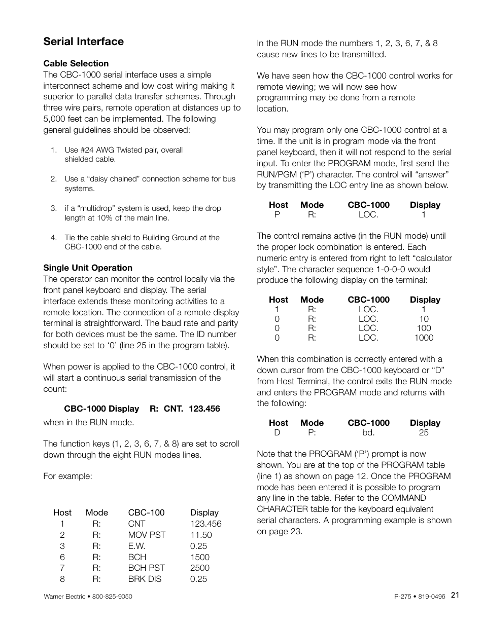 Serial interface | Warner Electric CBC-1000 User Manual | Page 23 / 28