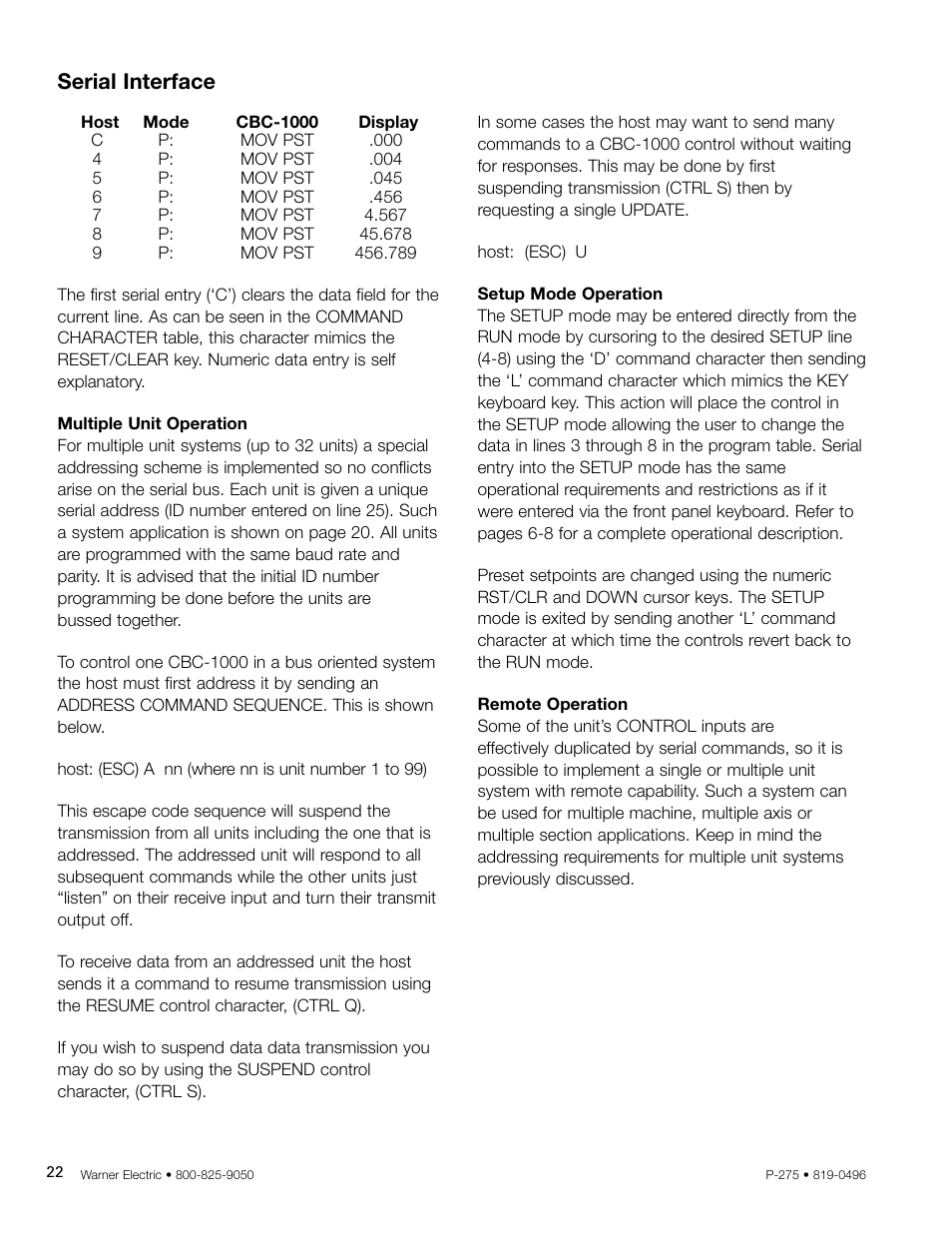 Serial interface | Warner Electric CBC-1000 User Manual | Page 24 / 28