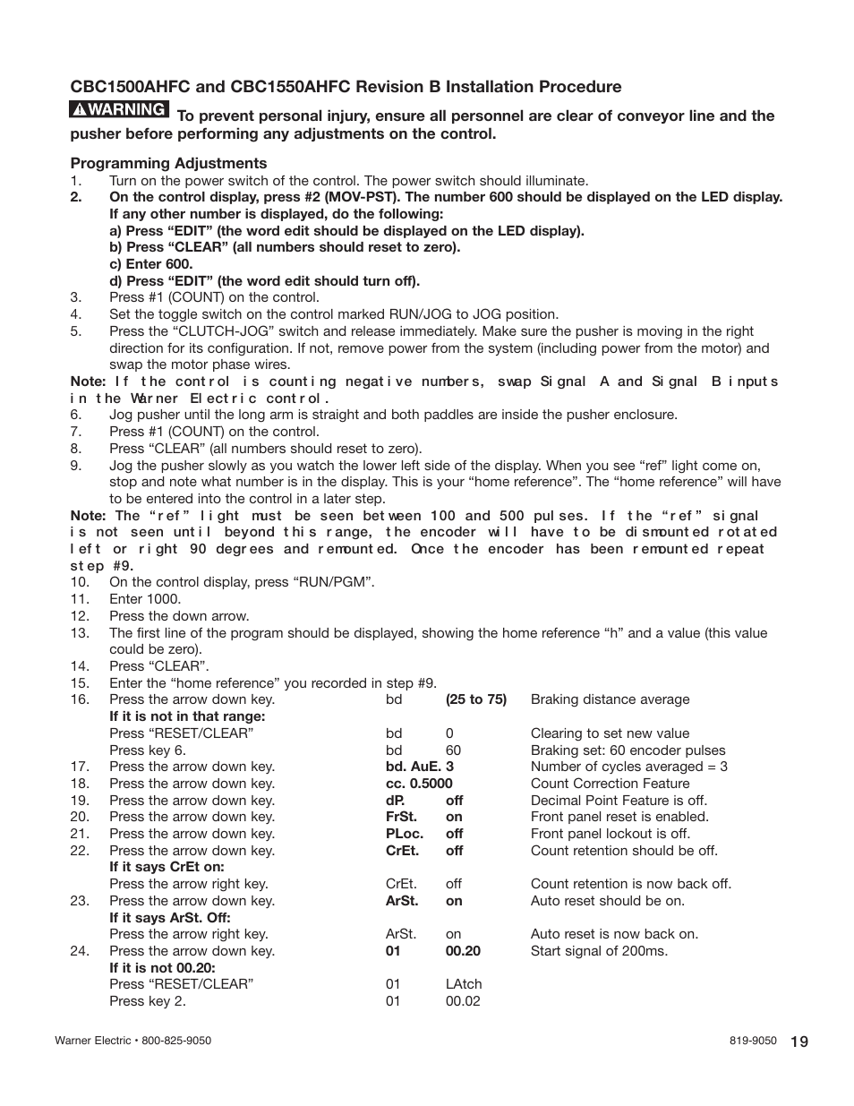 Warner Electric CBC-1550AHFC User Manual | Page 19 / 22