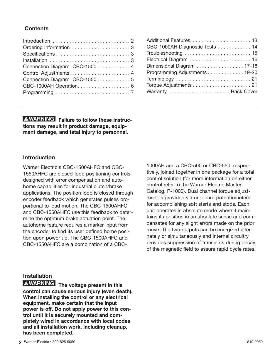 Warner Electric CBC-1550AHFC User Manual | Page 2 / 22