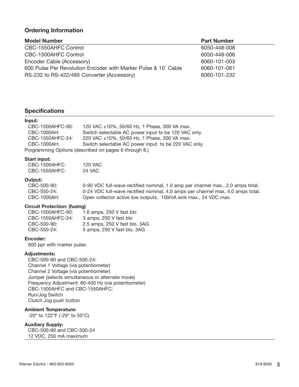 Warner Electric CBC-1550AHFC User Manual | Page 3 / 22