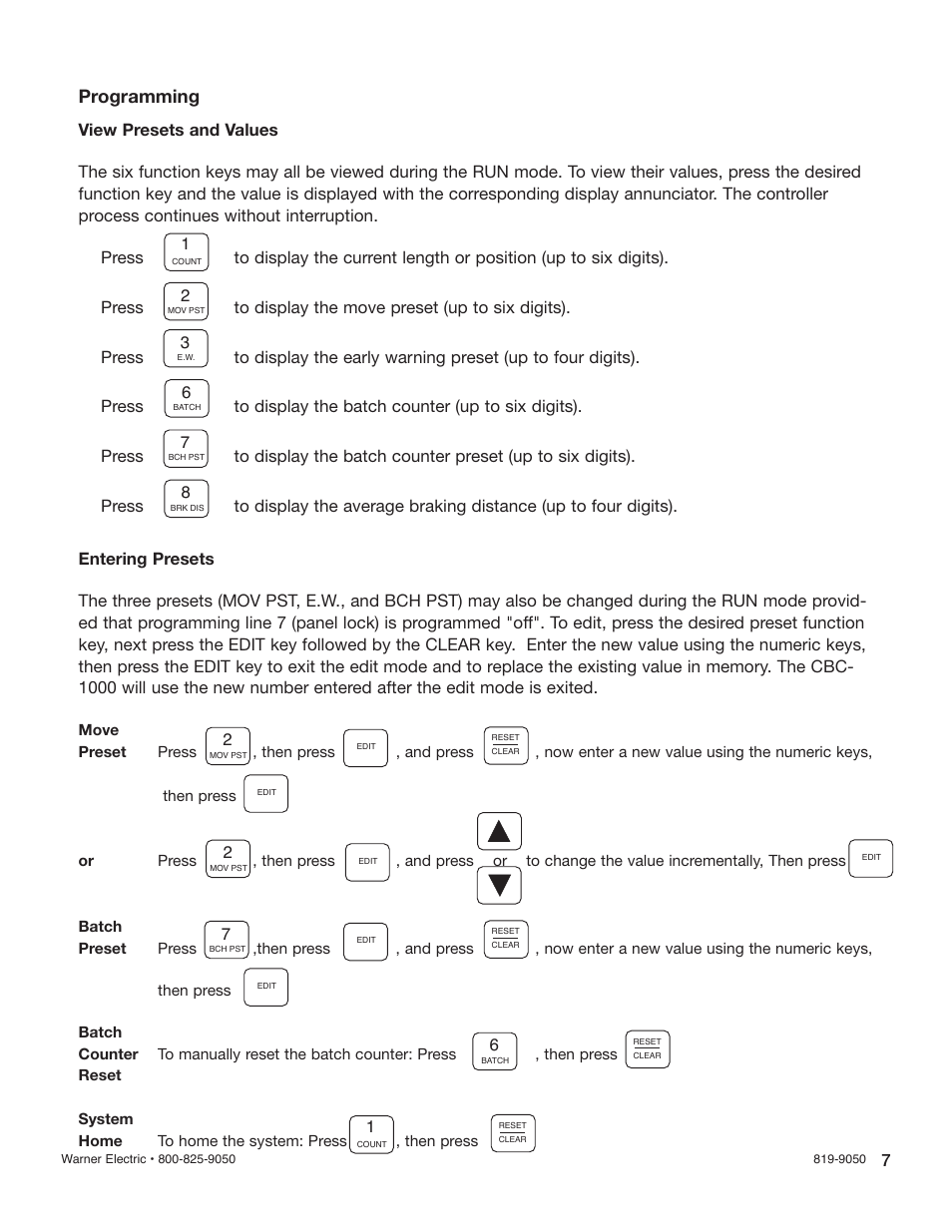 Programming | Warner Electric CBC-1550AHFC User Manual | Page 7 / 22