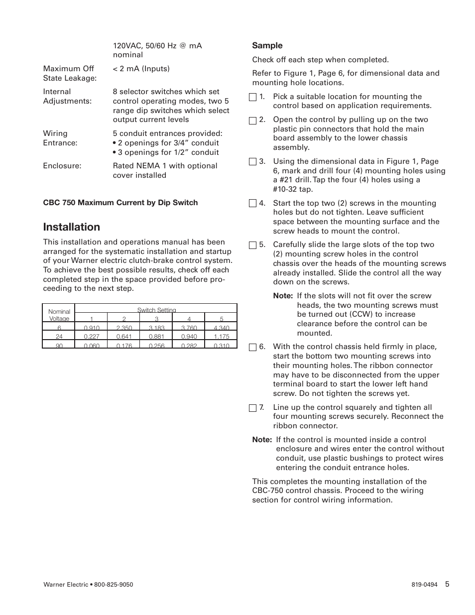 Installation | Warner Electric CBC-750 User Manual | Page 5 / 16