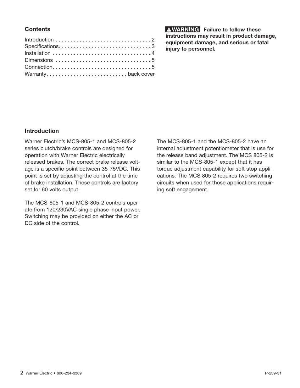 Warner Electric MCS-805 User Manual | Page 2 / 6