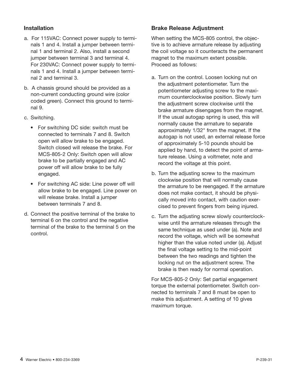 Warner Electric MCS-805 User Manual | Page 4 / 6