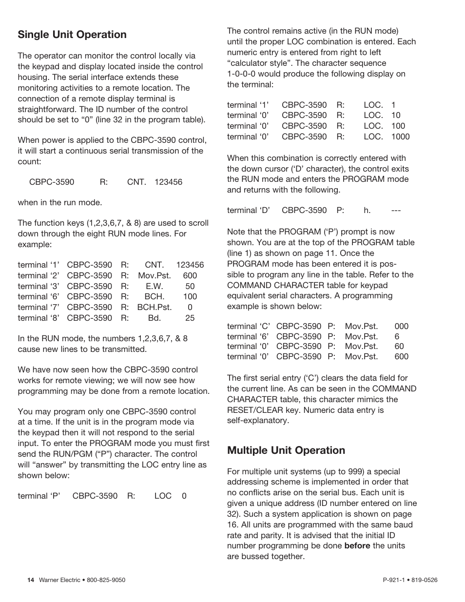 Single unit operation, Multiple unit operation | Warner Electric CBPC-3590 User Manual | Page 14 / 22