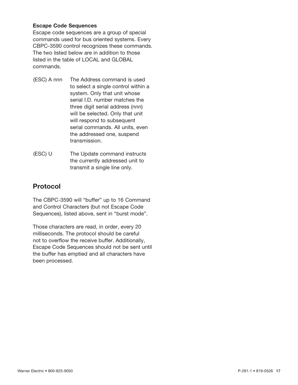 Protocol | Warner Electric CBPC-3590 User Manual | Page 17 / 22