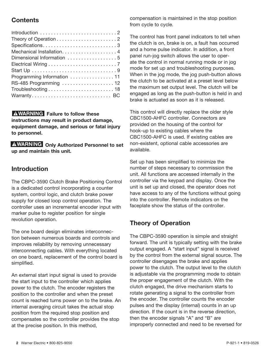 Warner Electric CBPC-3590 User Manual | Page 2 / 22