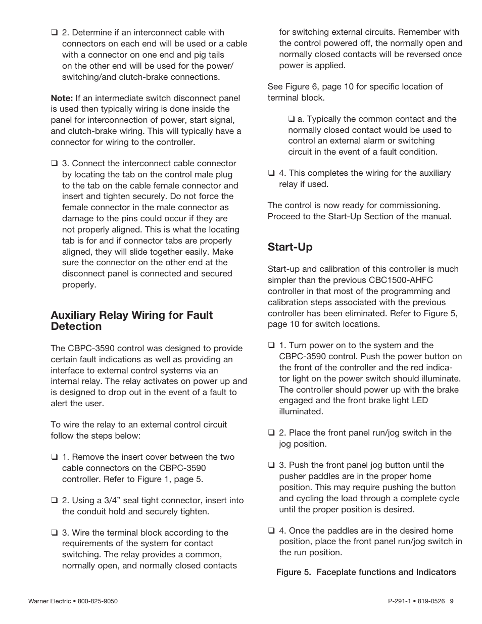 Auxiliary relay wiring for fault detection, Start-up | Warner Electric CBPC-3590 User Manual | Page 9 / 22