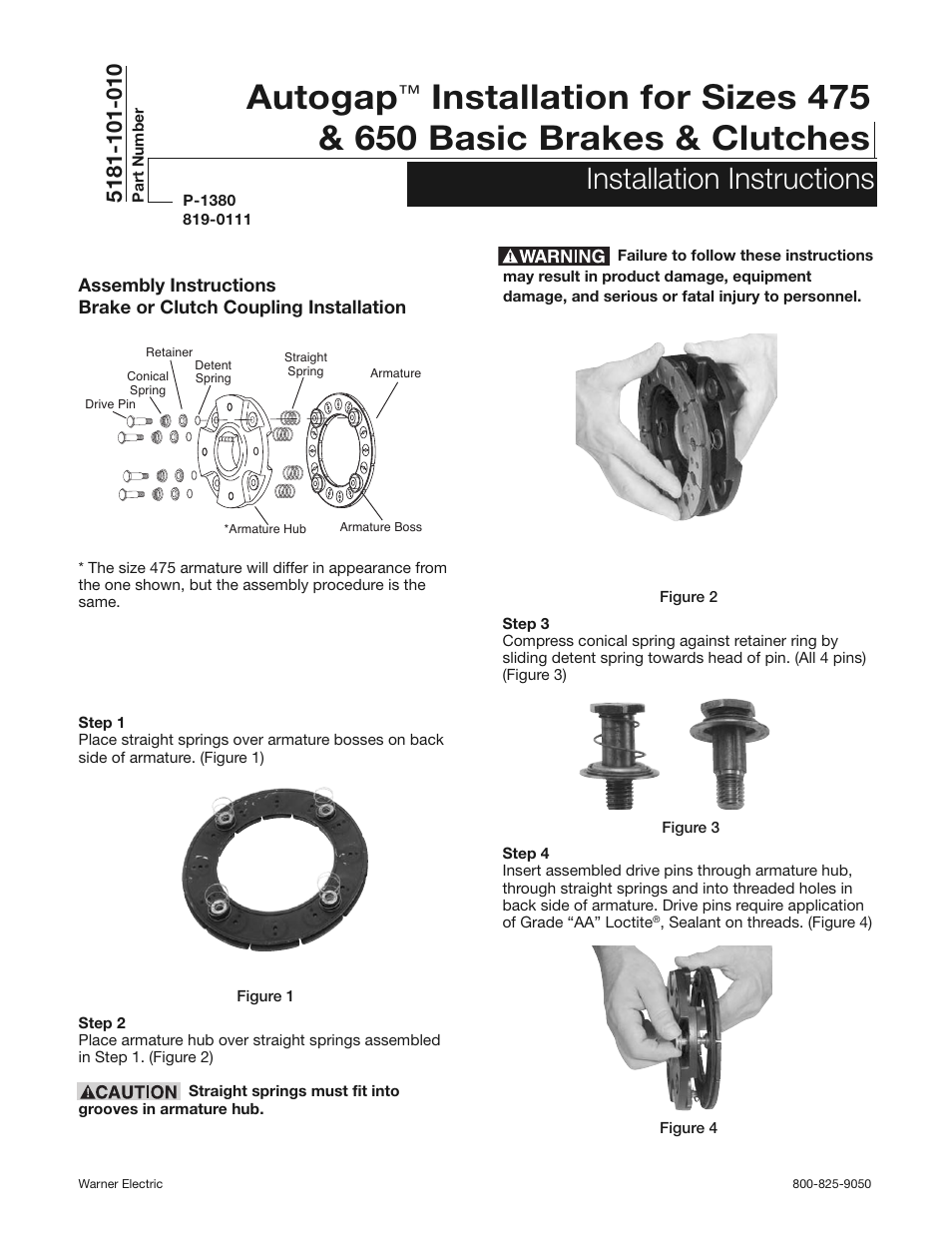 Warner Electric Autogap 475 & 650 User Manual | 4 pages