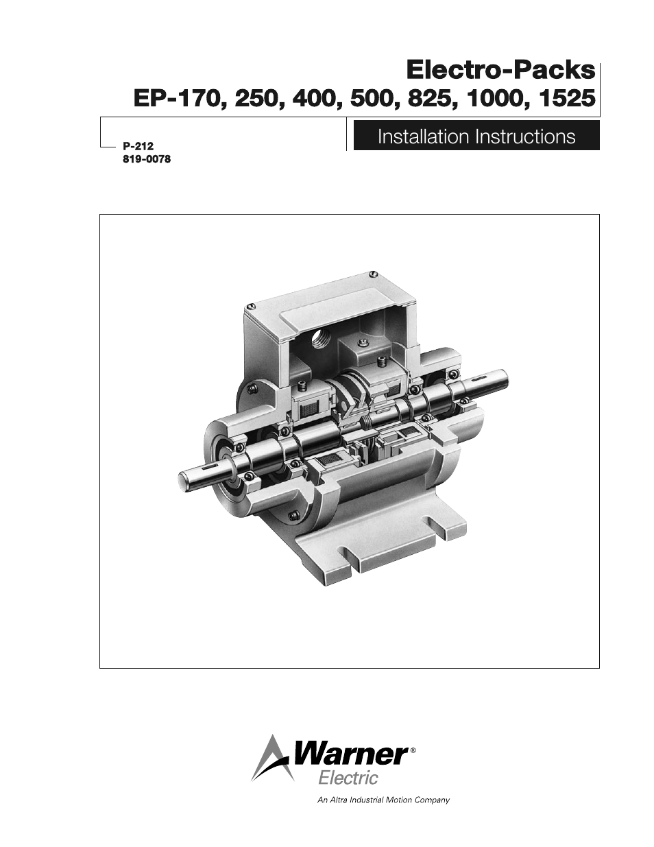 Warner Electric Electro-Packs EP-170, 250, 400, 500, 825, 1000, 1525 User Manual | 20 pages