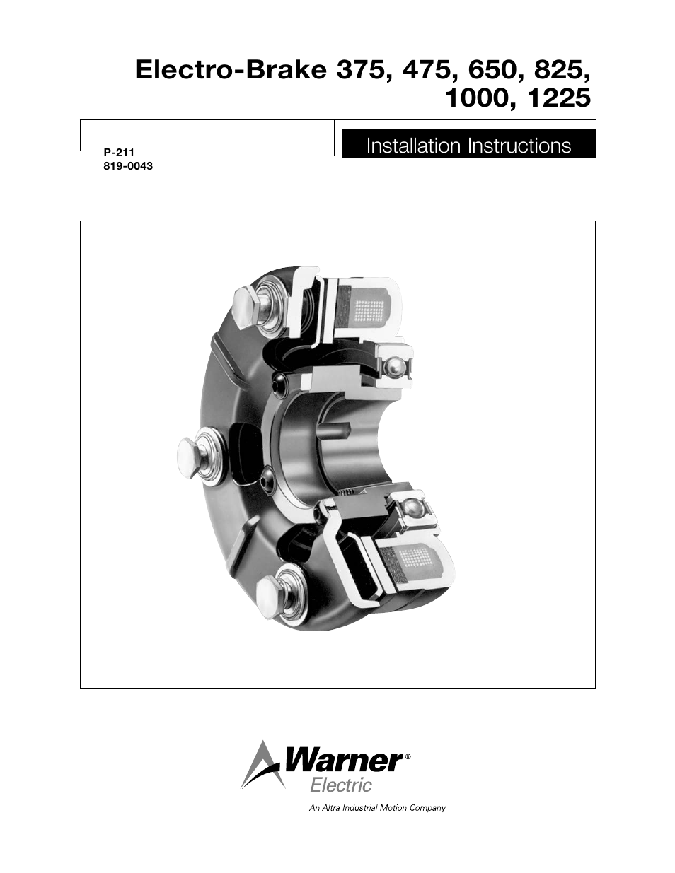 Warner Electric Electro-Brake 375, 475, 650, 825, 1000, 1225 User Manual | 20 pages