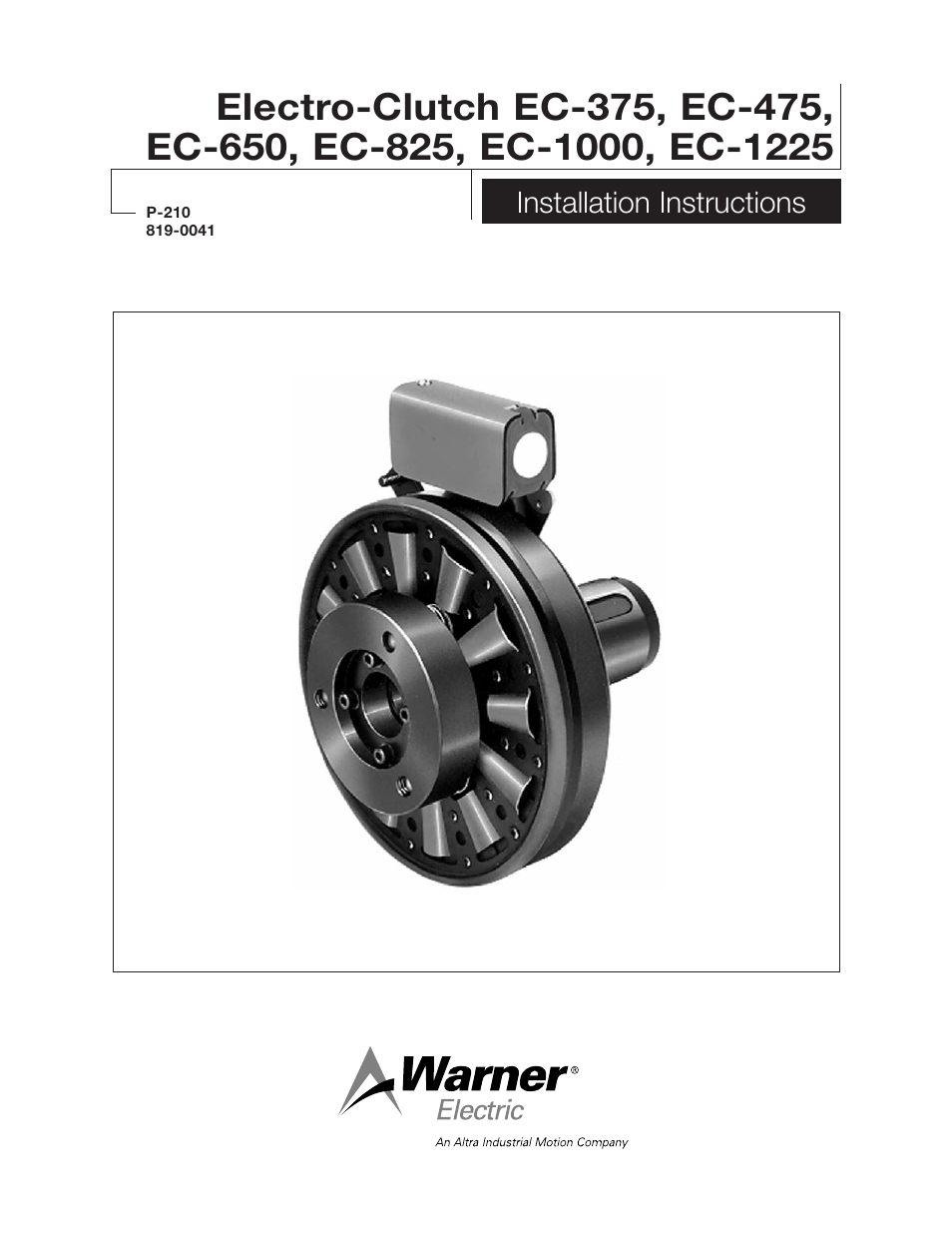 Warner Electric Electro-Clutch EC-375, EC-475, EC-650, EC-825, EC-1000, EC-1225 User Manual | 20 pages
