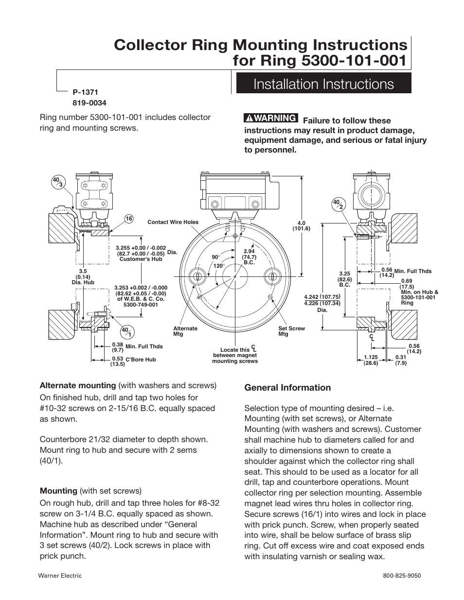 Warner Electric 5300-101-001 Collector Ring User Manual | 2 pages