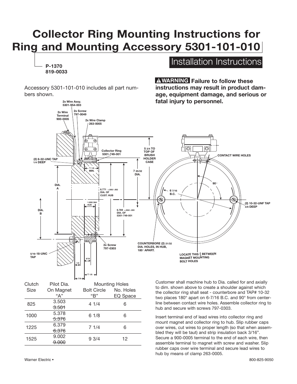 Warner Electric 5301-101-010 Collector Ring User Manual | 2 pages