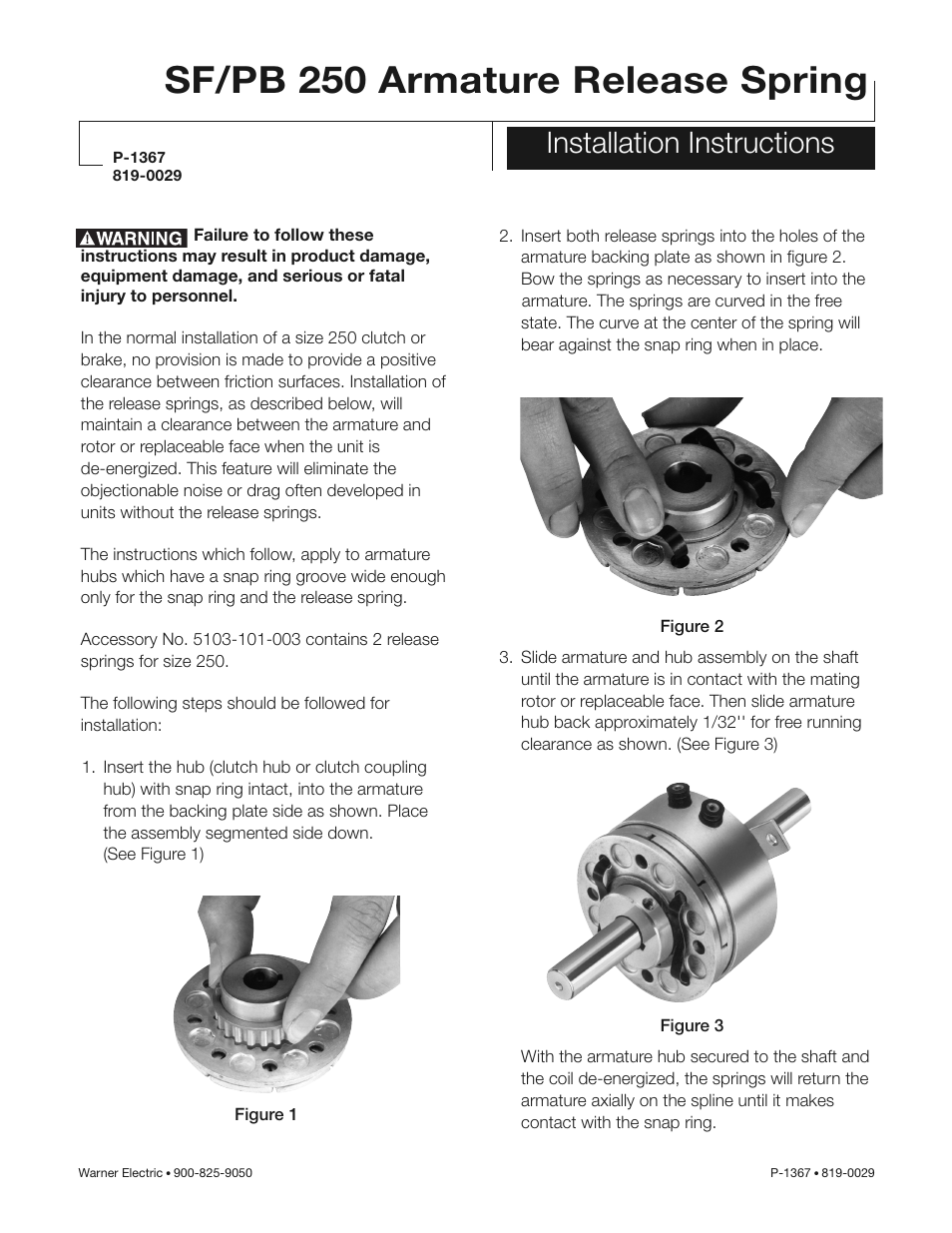 Warner Electric SF_PB 250 User Manual | 2 pages