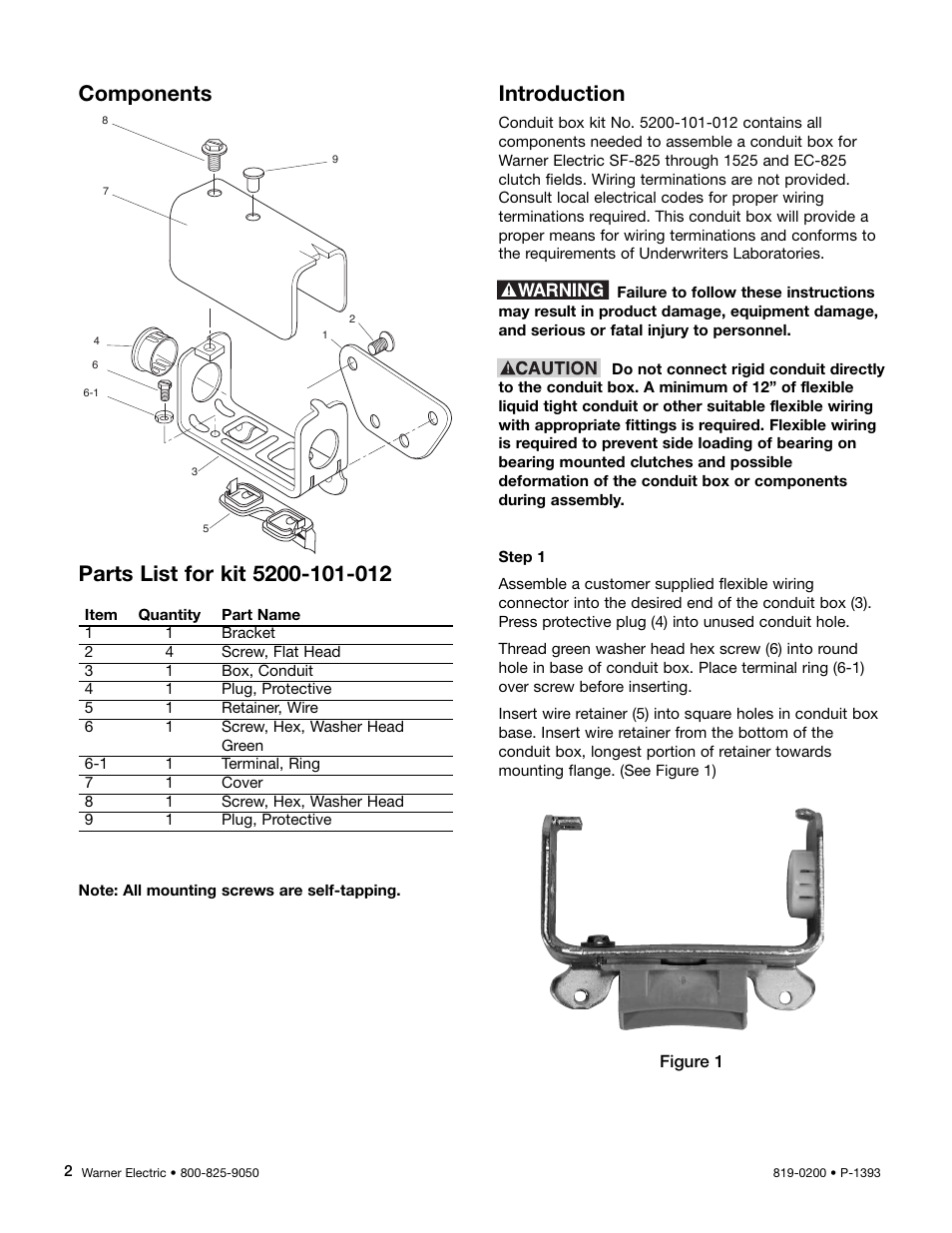 Introduction, Components | Warner Electric 5200-101-012 Conduit Box Kit User Manual | Page 2 / 4