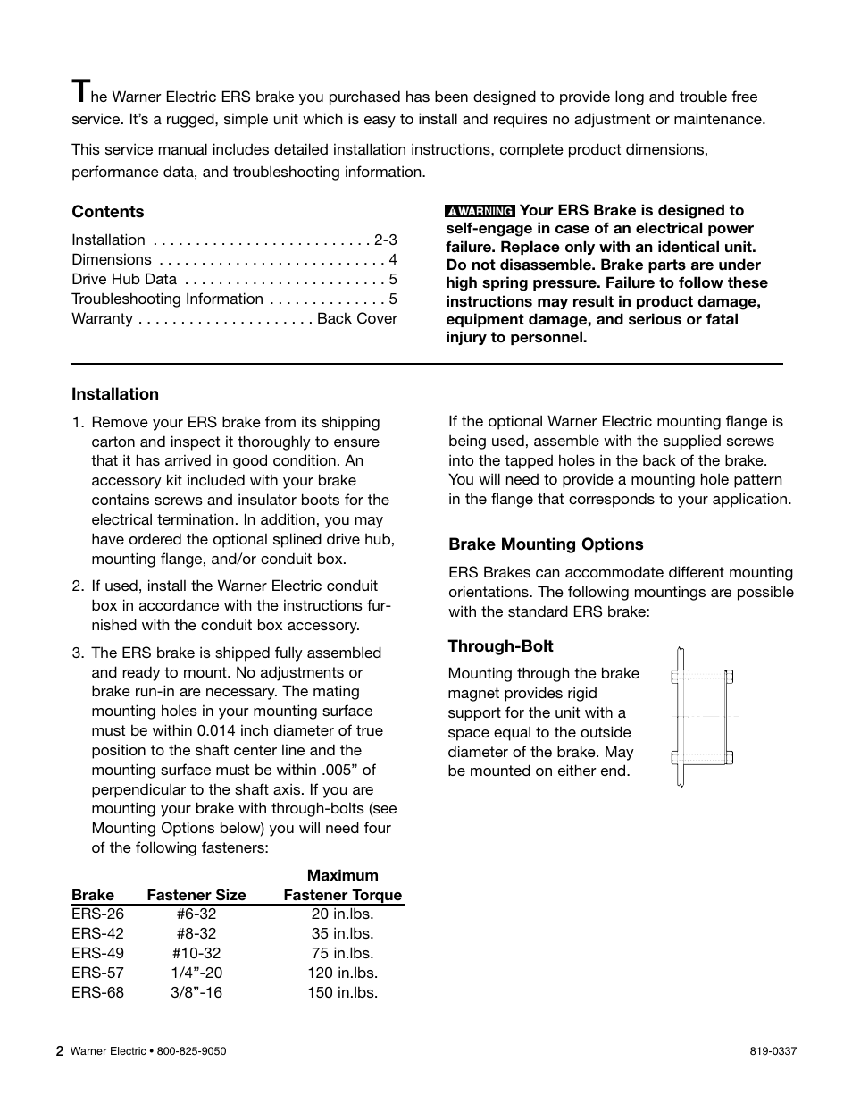 Warner Electric ERS Electrically Released Brakes User Manual | Page 2 / 6
