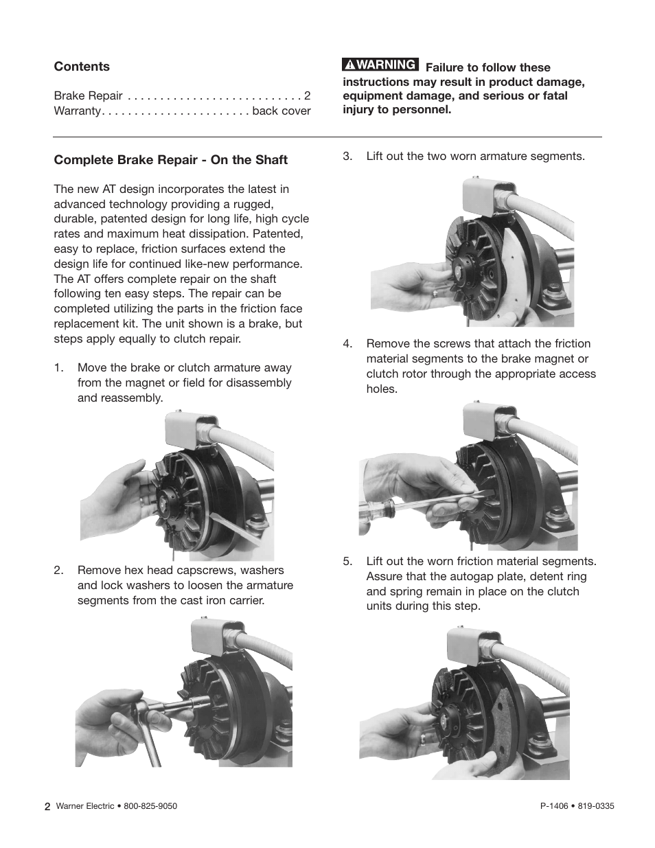 Warner Electric AT Brakes & Clutches Complete Brake Repair – On the Shaft, Sizes 25, 55, 115 User Manual | Page 2 / 4