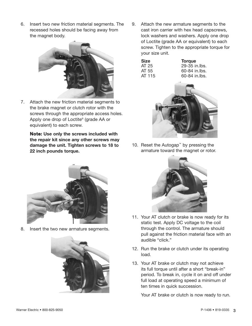 Warner Electric AT Brakes & Clutches Complete Brake Repair – On the Shaft, Sizes 25, 55, 115 User Manual | Page 3 / 4