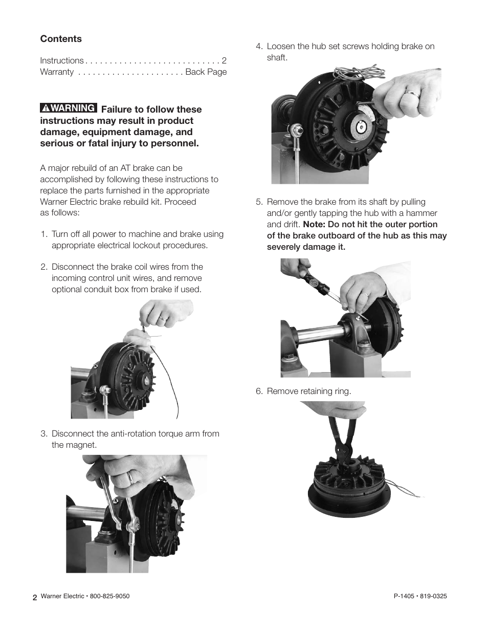 Warner Electric AT Brake–Major Service Repair Instructions for Sizes 25, 55, 115 User Manual | Page 2 / 9