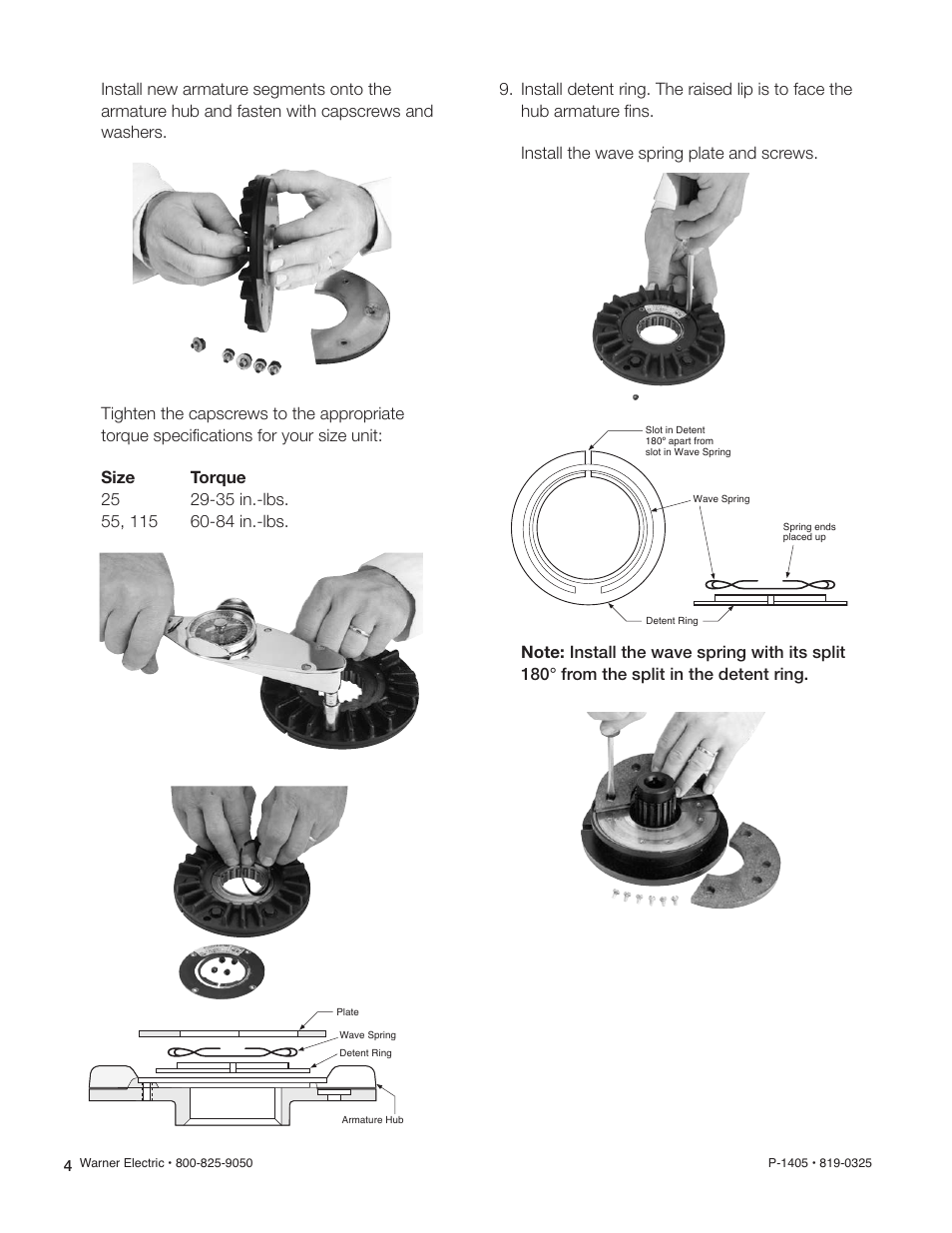 Warner Electric AT Brake–Major Service Repair Instructions for Sizes 25, 55, 115 User Manual | Page 4 / 9