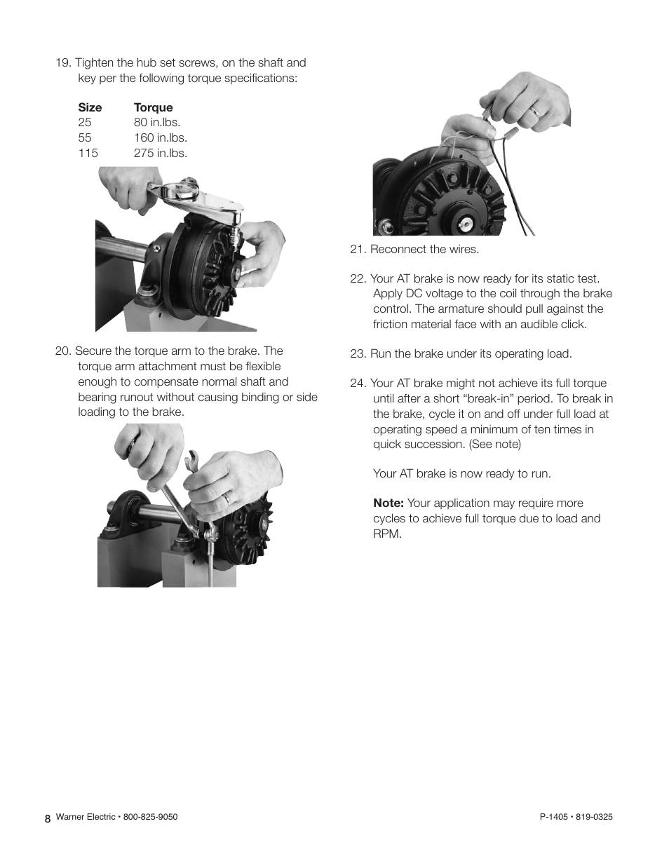 Warner Electric AT Brake–Major Service Repair Instructions for Sizes 25, 55, 115 User Manual | Page 8 / 9