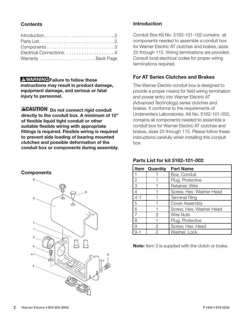 Warner Electric 5162-101-002 Conduit Box Kit User Manual | Page 2 / 6