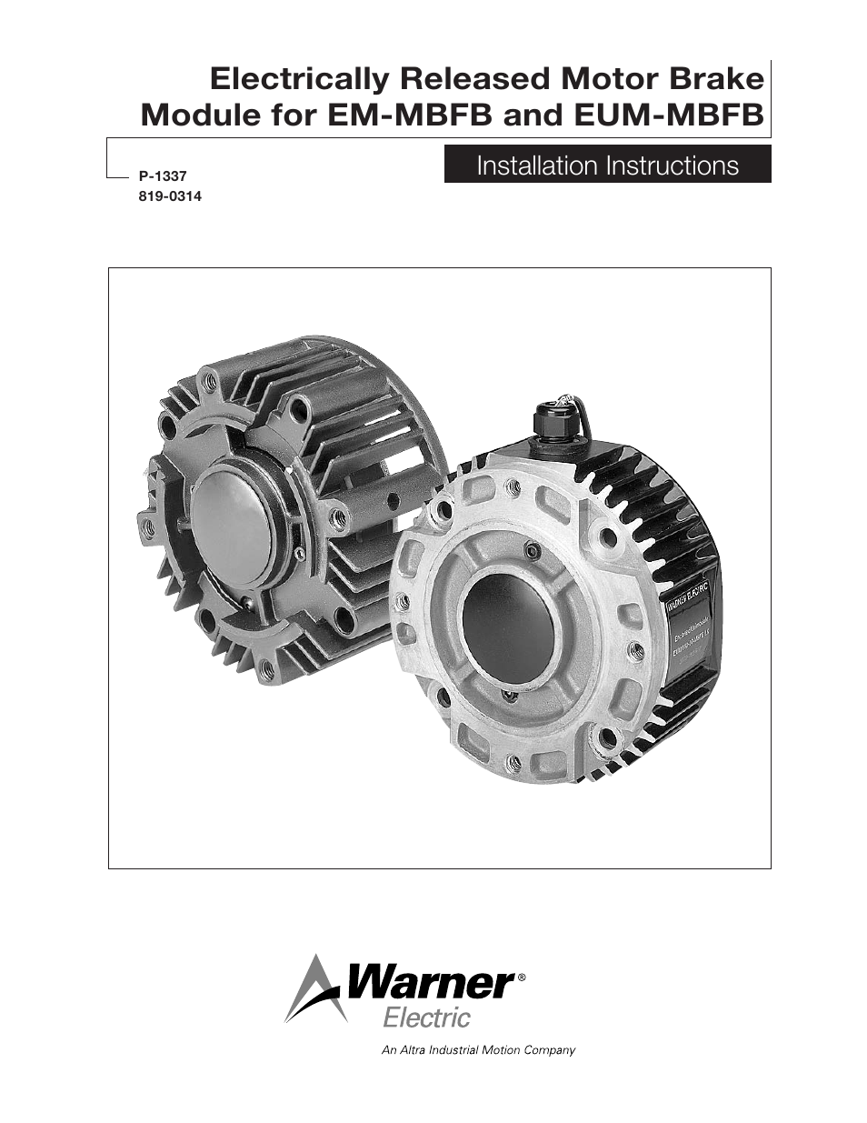 Warner Electric Electrically Released Motor Brake Module for EM-MBFB and EUM-MBFB User Manual | 6 pages