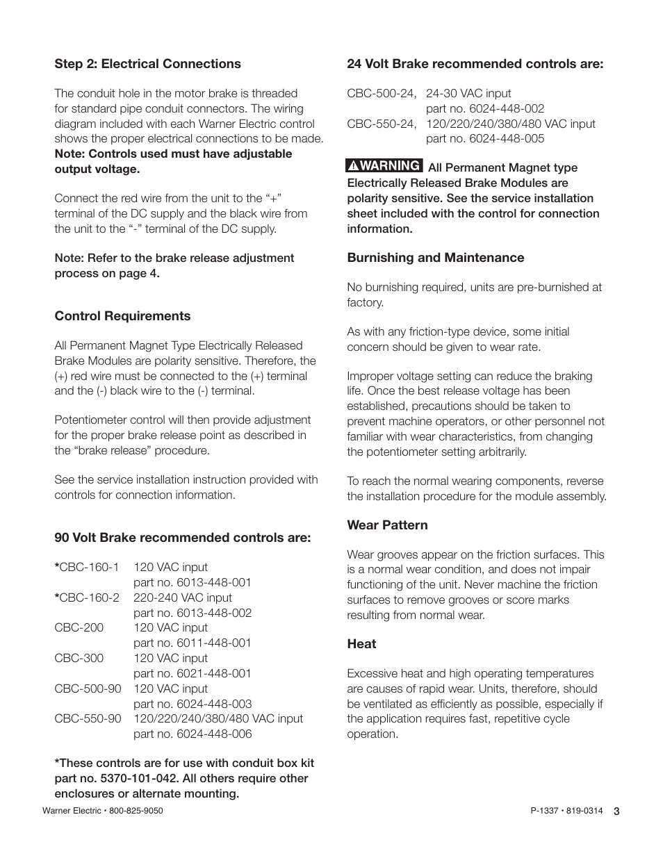 Warner Electric Electrically Released Motor Brake Module for EM-MBFB and EUM-MBFB User Manual | Page 3 / 6