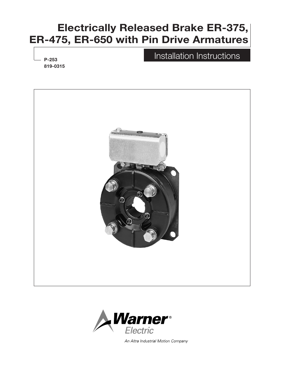 Warner Electric Electrically Released Brake ER-375, ER-475, ER-650 User Manual | 12 pages