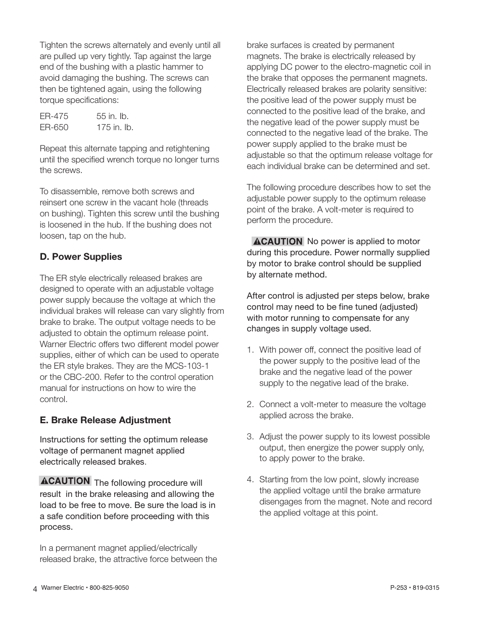 Warner Electric Electrically Released Brake ER-375, ER-475, ER-650 User Manual | Page 4 / 12