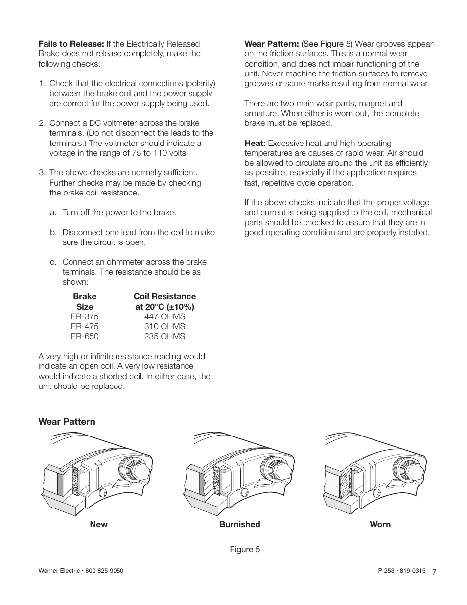 Warner Electric Electrically Released Brake ER-375, ER-475, ER-650 User Manual | Page 7 / 12