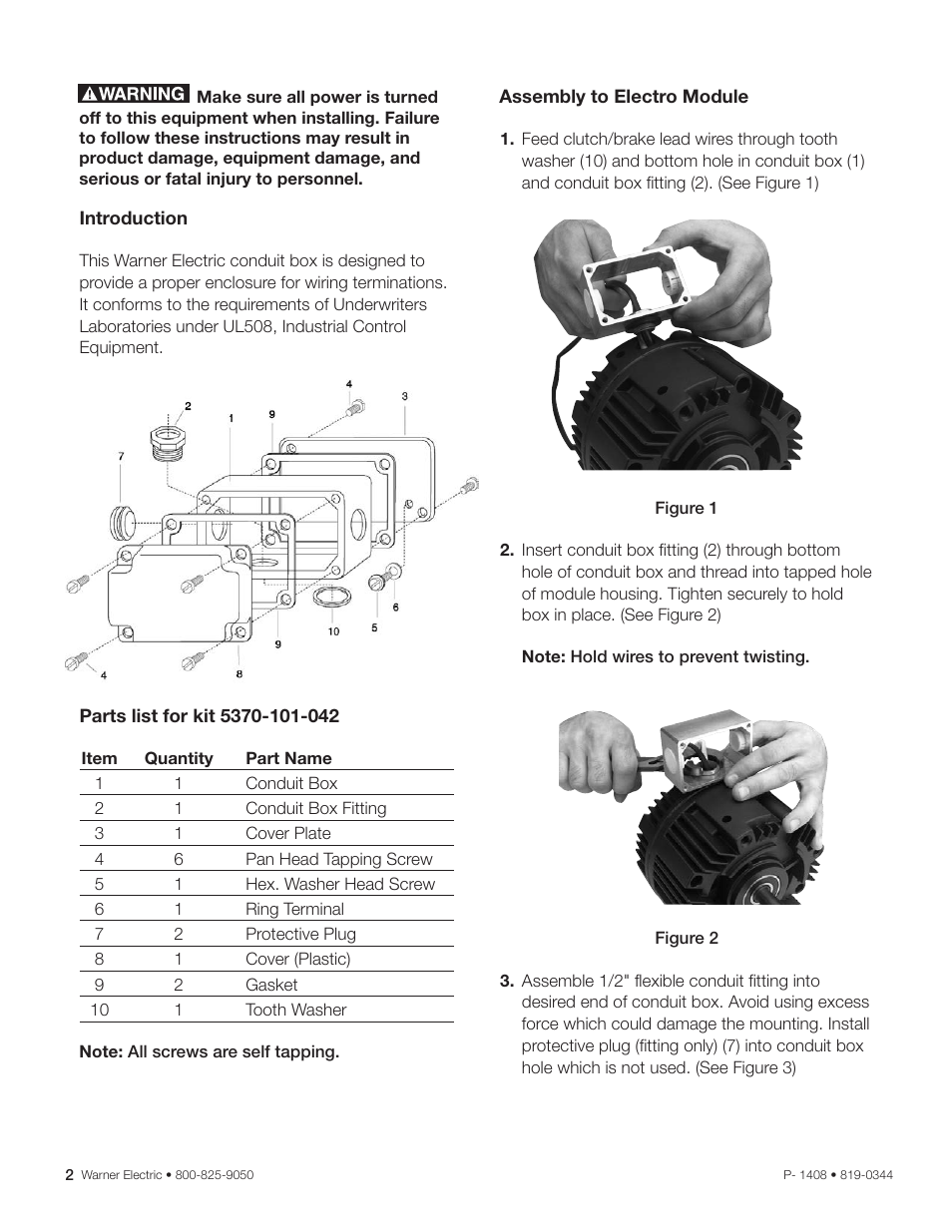 Warner Electric 5370-101-042 Conduit Box Kit User Manual | Page 2 / 4