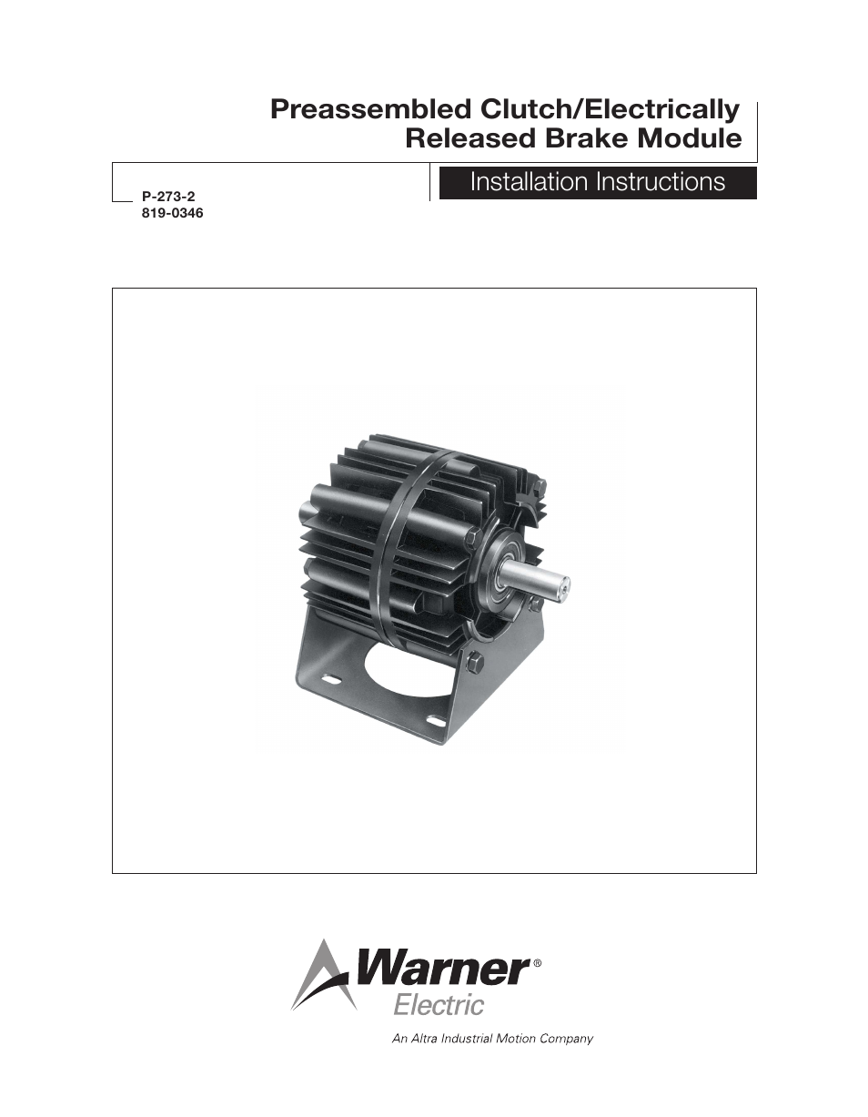 Warner Electric Preassembled Clutch_Electrically Released Brake Module User Manual | 7 pages