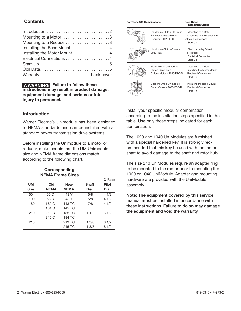 Warner Electric Preassembled Clutch_Electrically Released Brake Module User Manual | Page 2 / 7