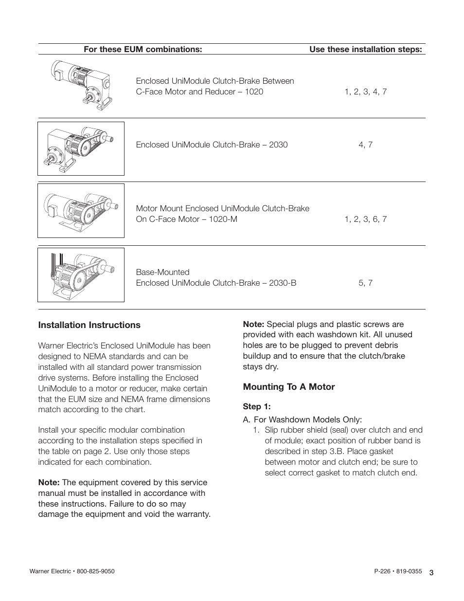 Warner Electric EUM-50_EUM-100_EUM-180_EUM-210_EUM-215 User Manual | Page 3 / 16