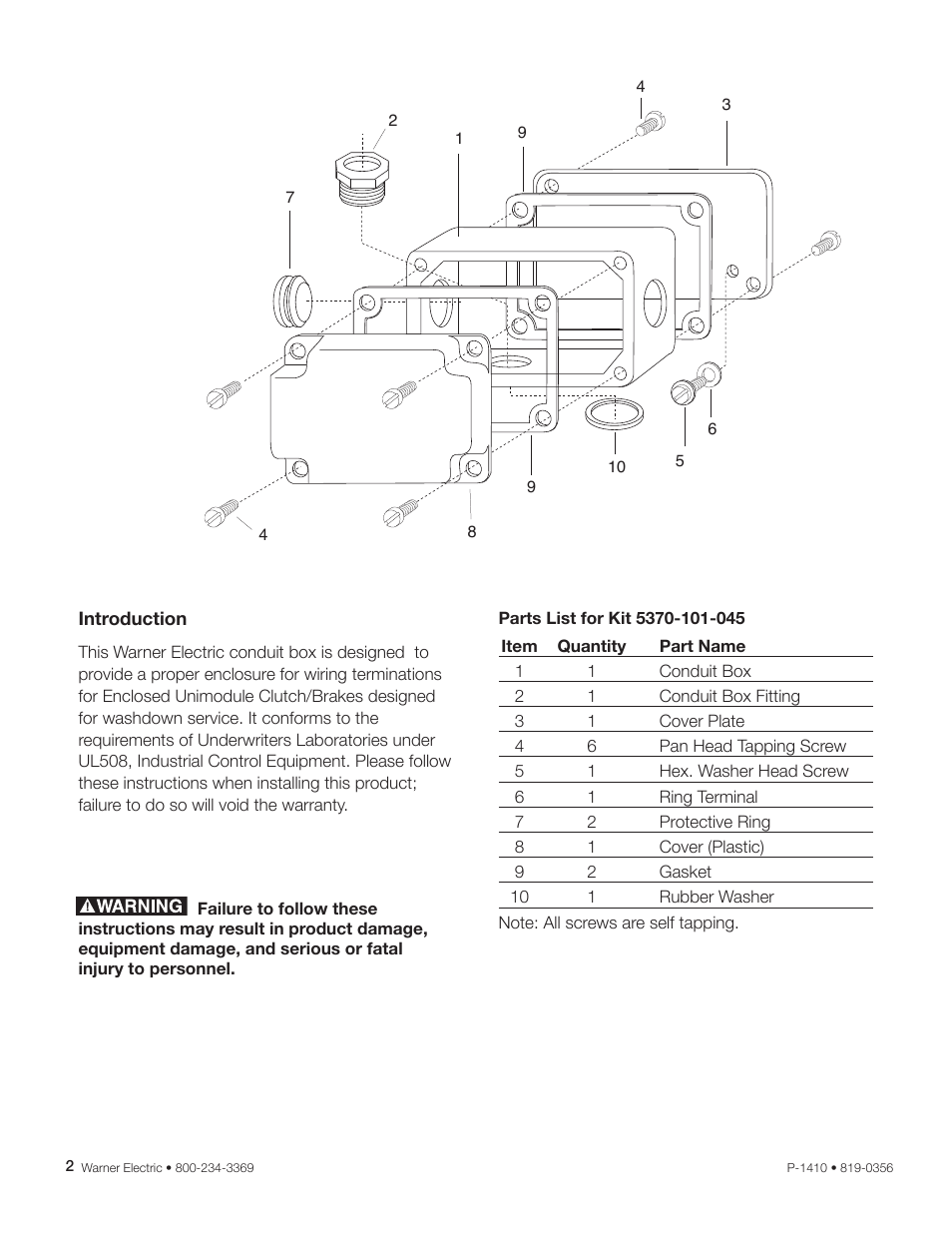 Warner Electric 5370-101-045 Conduit Box Kit User Manual | Page 2 / 5