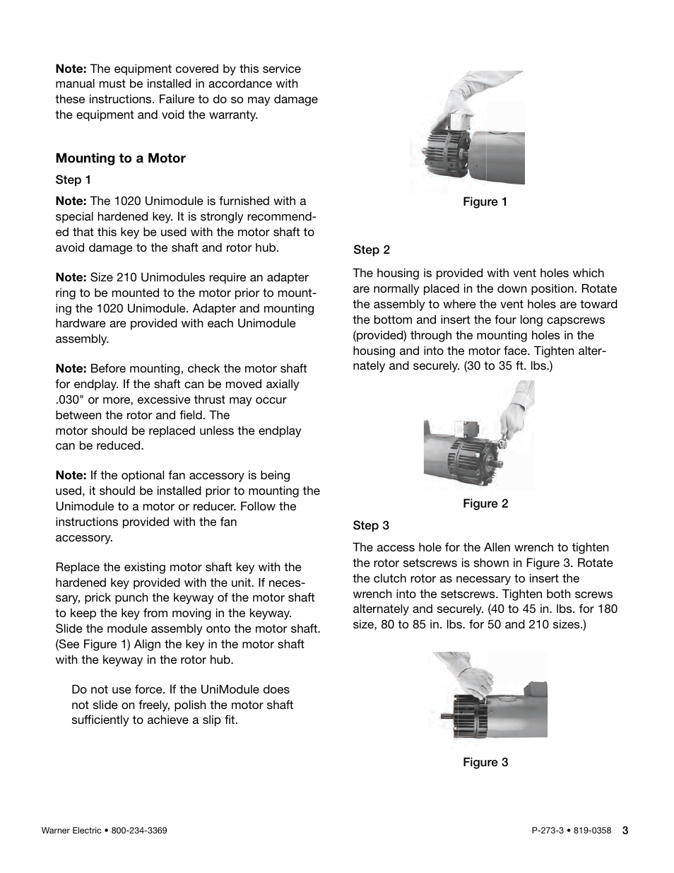 Warner Electric Performance Plus Preassembled Clutch_Brake Module User Manual | Page 3 / 10