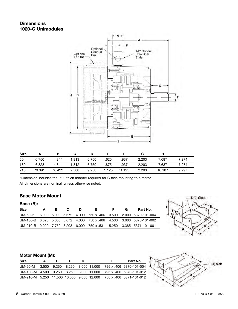 Dimensions 1020-c unimodules base motor mount | Warner Electric Performance Plus Preassembled Clutch_Brake Module User Manual | Page 8 / 10