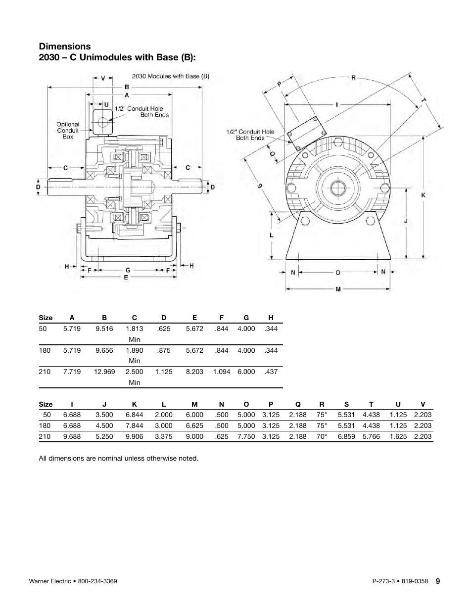 Dimensions 2030 – c unimodules with base (b) | Warner Electric Performance Plus Preassembled Clutch_Brake Module User Manual | Page 9 / 10