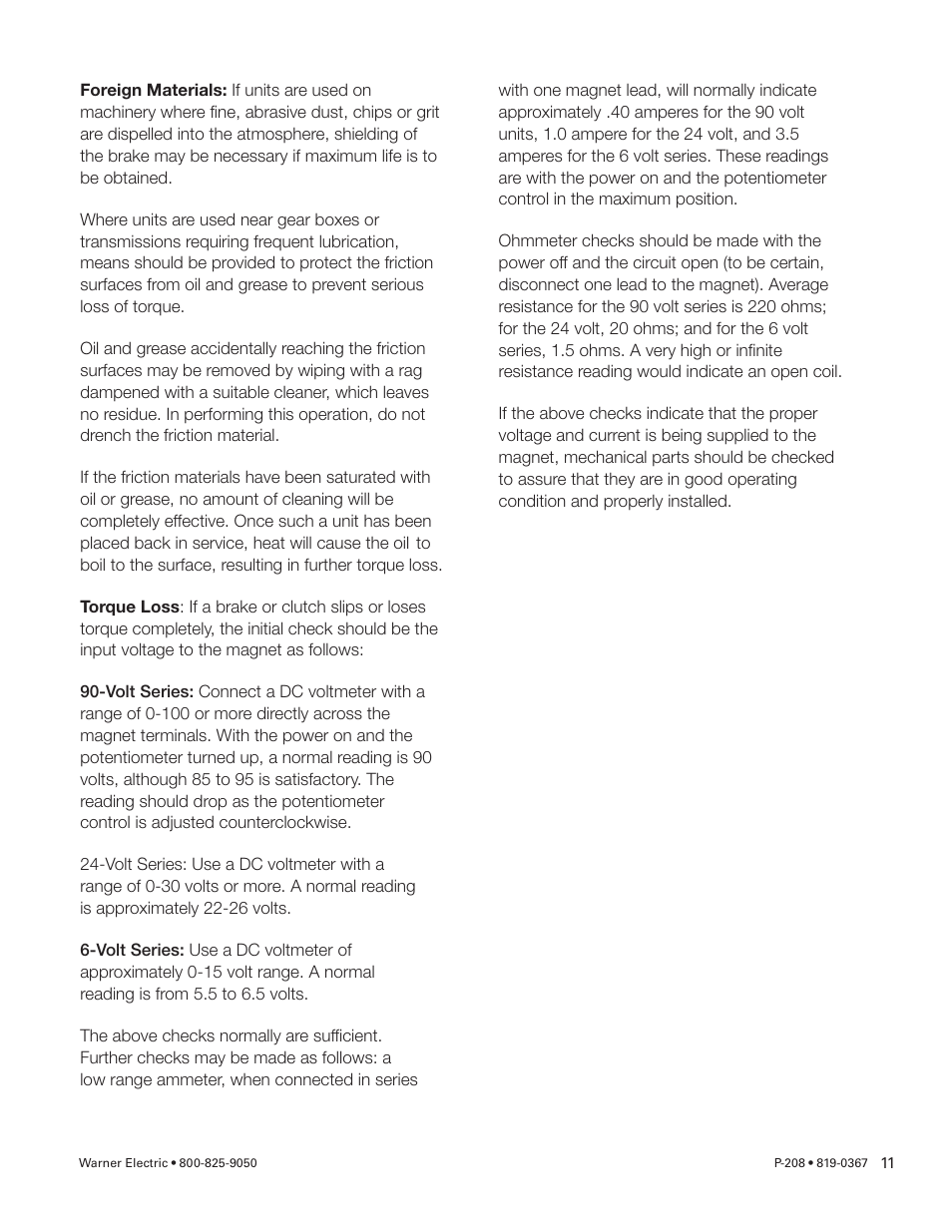 Warner Electric Primary Brake Pin Drive Armature PB-825, PB-1000, PB-1225, PB-1525 Motor Brake and Spline Drive MB-825, MB-1000, MB-1225 Pin Drive User Manual | Page 11 / 34