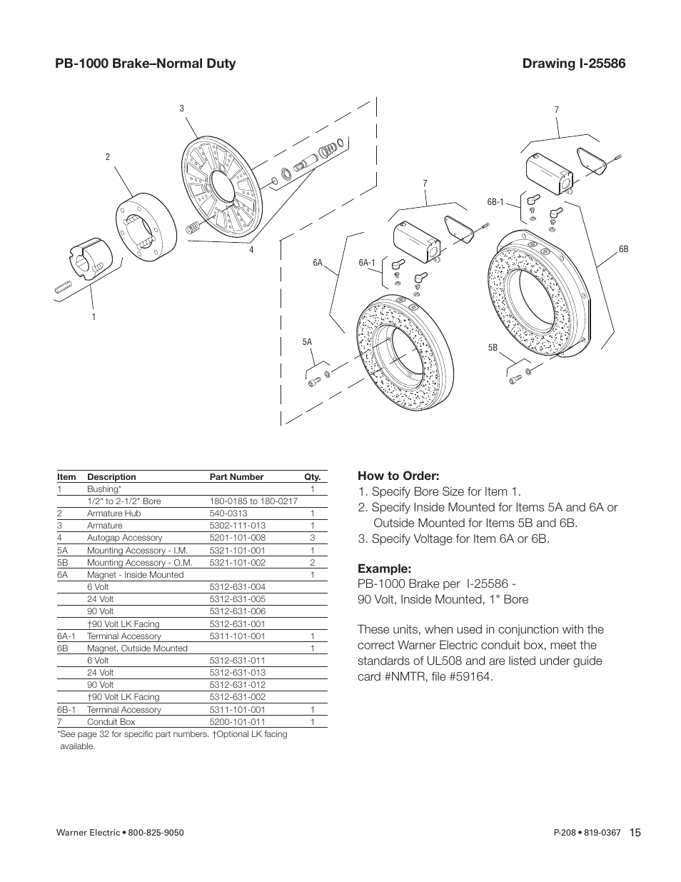 Warner Electric Primary Brake Pin Drive Armature PB-825, PB-1000, PB-1225, PB-1525 Motor Brake and Spline Drive MB-825, MB-1000, MB-1225 Pin Drive User Manual | Page 15 / 34