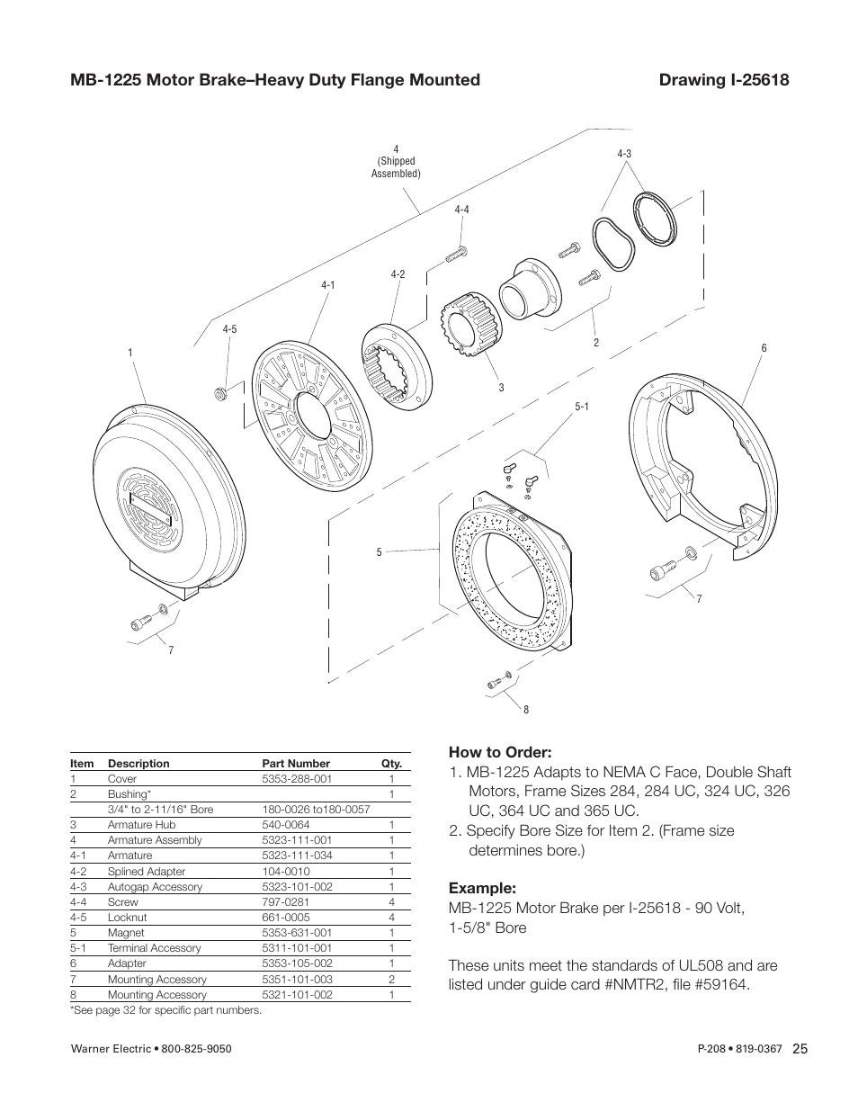 Warner Electric Primary Brake Pin Drive Armature PB-825, PB-1000, PB-1225, PB-1525 Motor Brake and Spline Drive MB-825, MB-1000, MB-1225 Pin Drive User Manual | Page 25 / 34