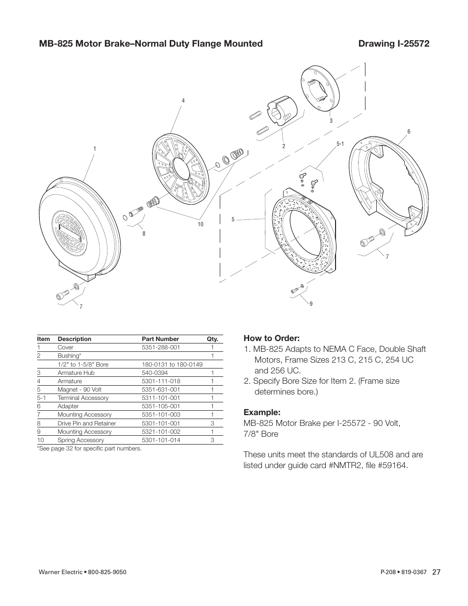 Warner Electric Primary Brake Pin Drive Armature PB-825, PB-1000, PB-1225, PB-1525 Motor Brake and Spline Drive MB-825, MB-1000, MB-1225 Pin Drive User Manual | Page 27 / 34