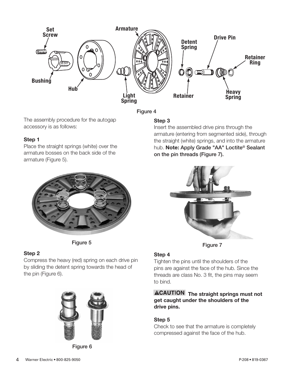 Warner Electric Primary Brake Pin Drive Armature PB-825, PB-1000, PB-1225, PB-1525 Motor Brake and Spline Drive MB-825, MB-1000, MB-1225 Pin Drive User Manual | Page 4 / 34