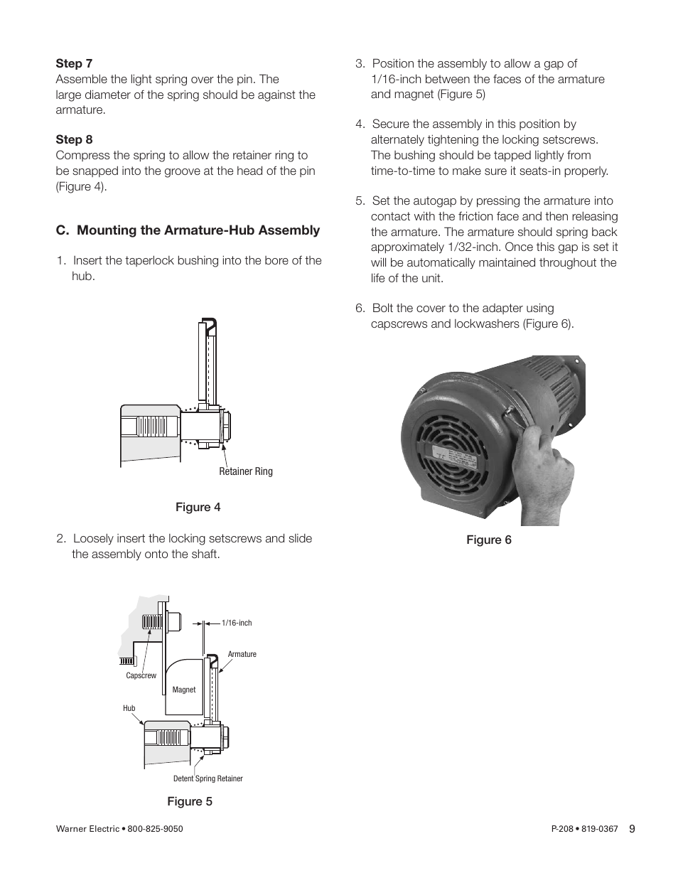 Warner Electric Primary Brake Pin Drive Armature PB-825, PB-1000, PB-1225, PB-1525 Motor Brake and Spline Drive MB-825, MB-1000, MB-1225 Pin Drive User Manual | Page 9 / 34