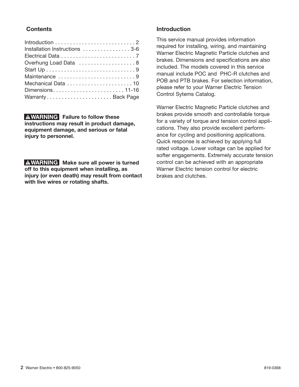 Warner Electric PTB-BL3 User Manual | Page 2 / 18