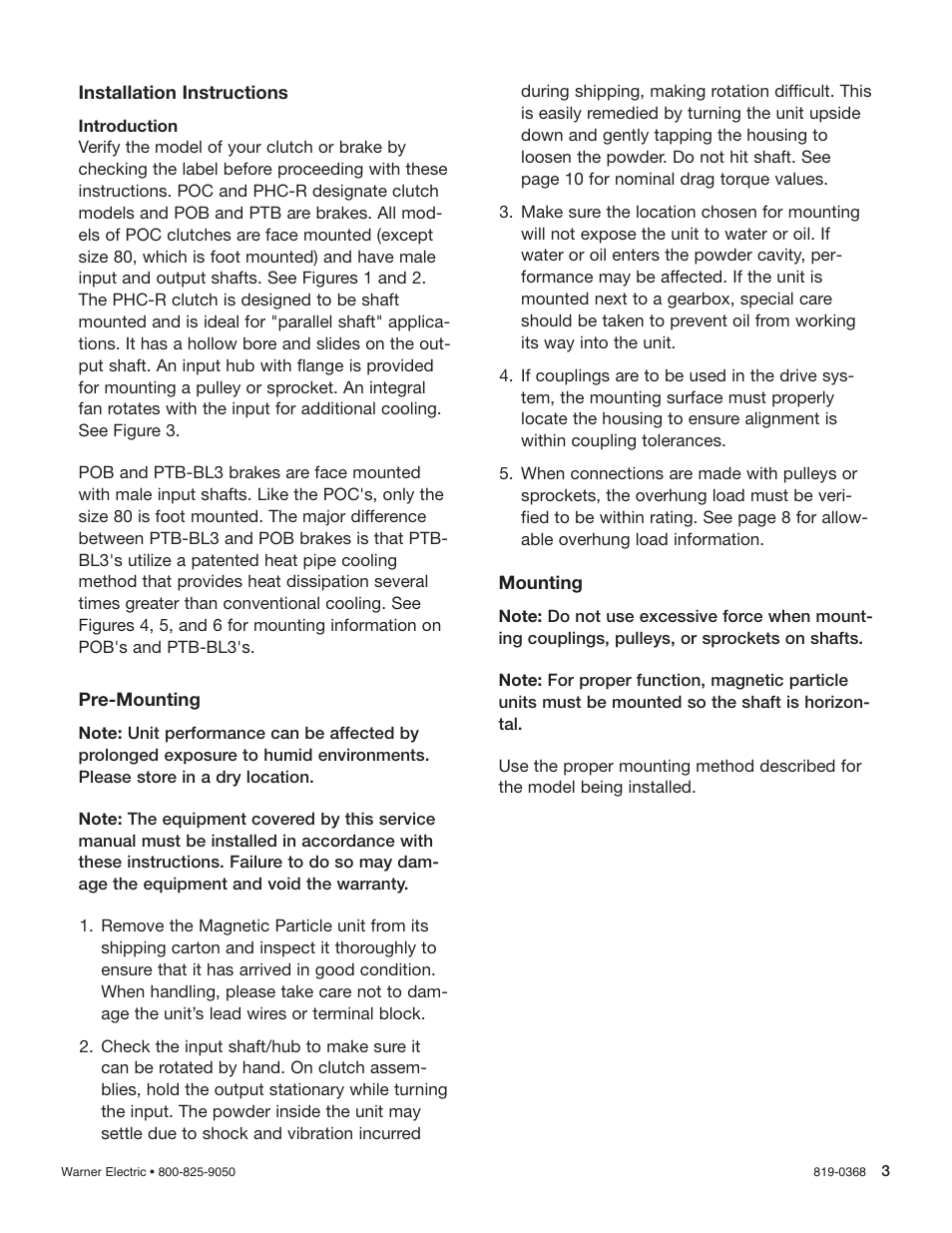 Warner Electric PTB-BL3 User Manual | Page 3 / 18