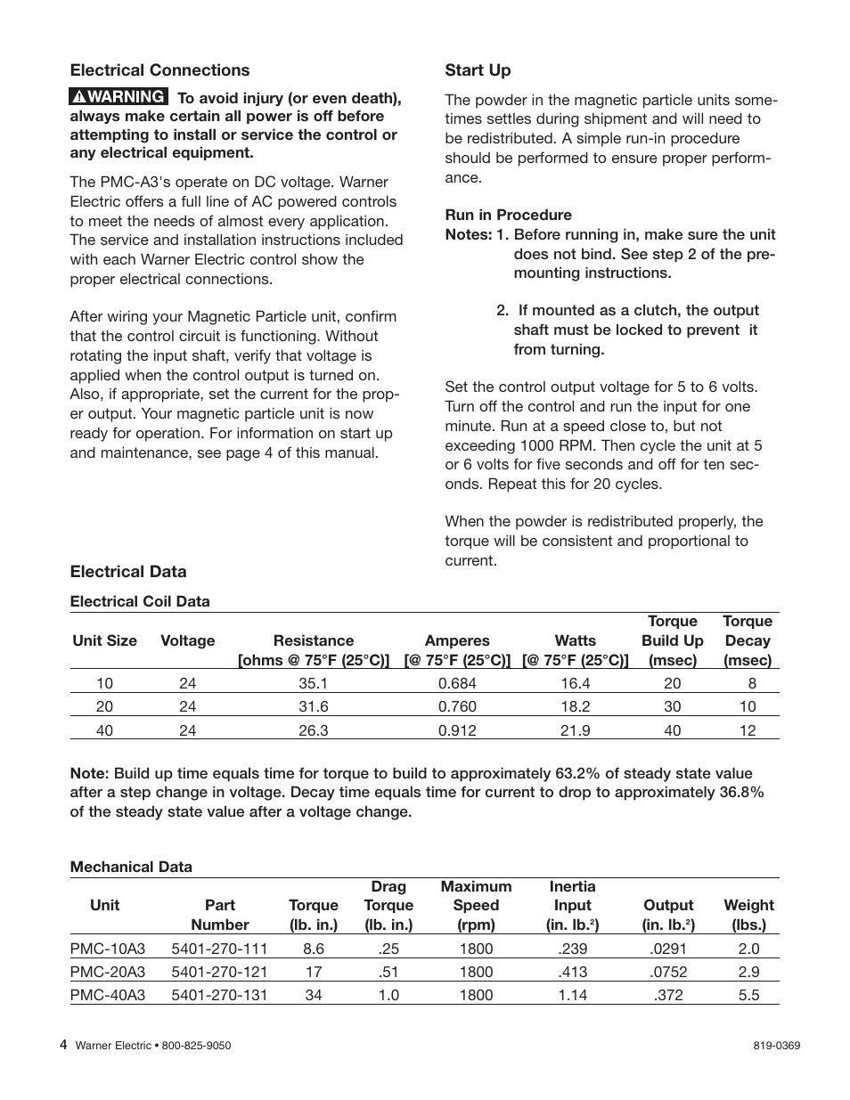 Warner Electric PMC-10A3, PMC-20A3, and PMC-40A3 User Manual | Page 4 / 8